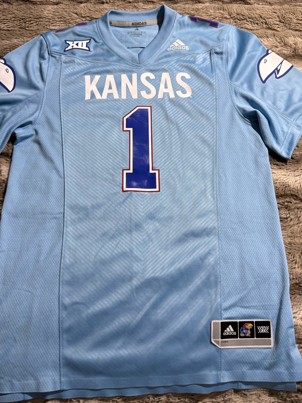 adidas Light Blue Kansas Jayhawks Football Jersey Patch Detail